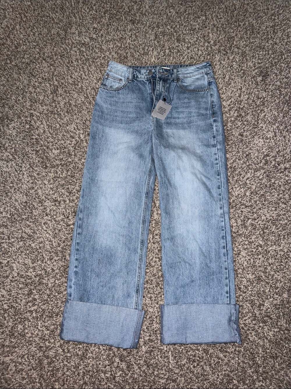 superdown Light Blue Wide-Leg Cuffed Jeans